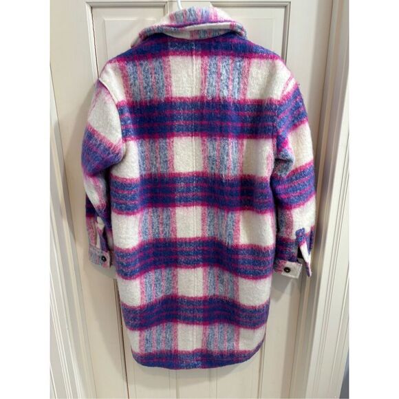 Prime Time Blue Multi Plaid Brushed Long Shacket Blank NYC - Picture 9 of 11